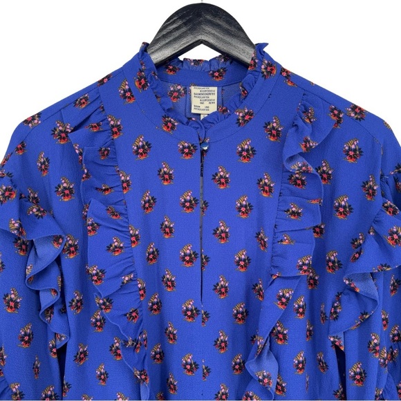 NWT Baum Und Pferdgarten Ahadi Long Sleeve Ruffle Midi Dress 36 Blue Floral - Picture 7 of 16